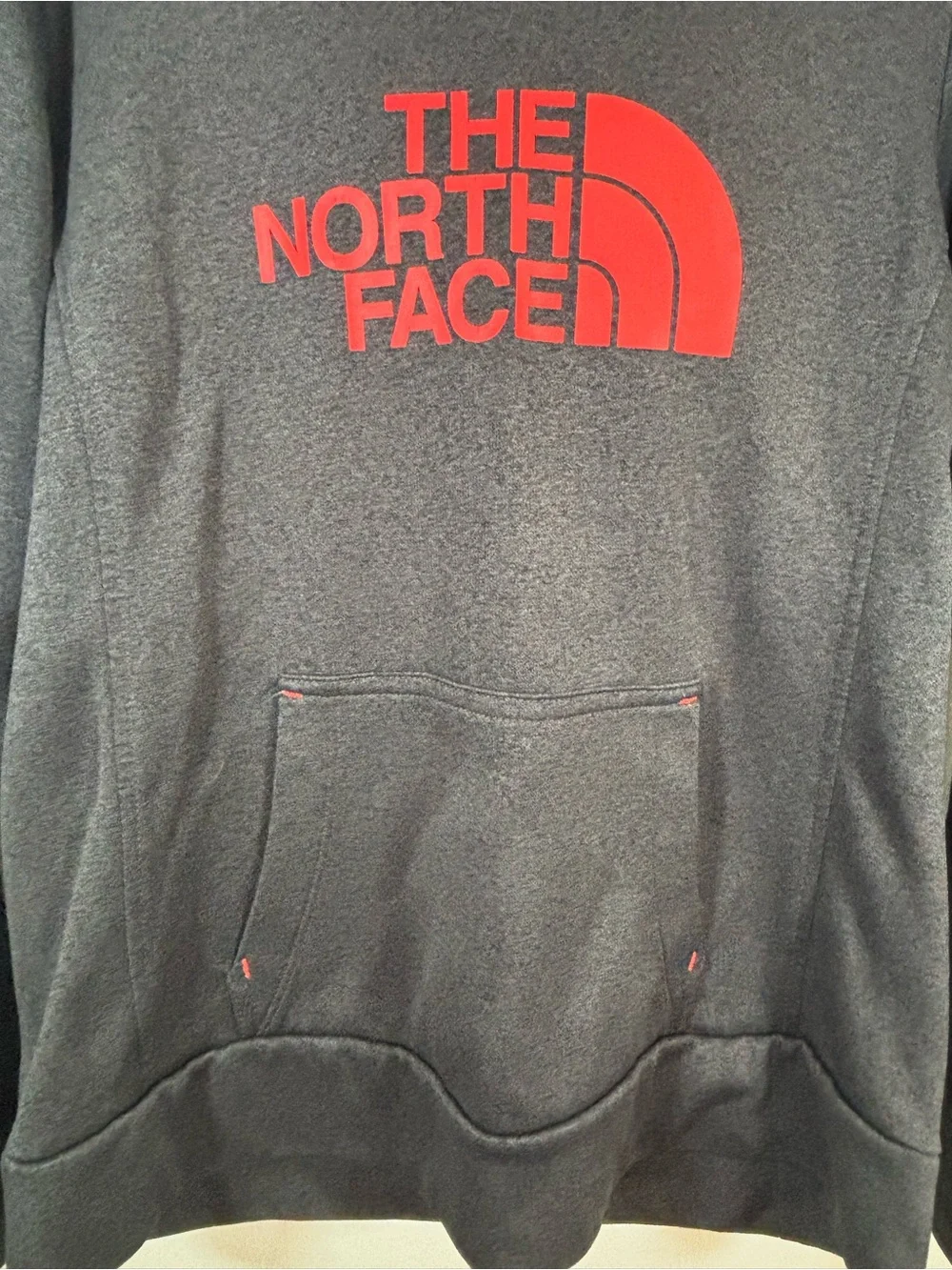 The North Face Gray Red Logo Pullover Hoodie Fleece Lined Adult Size Unknown